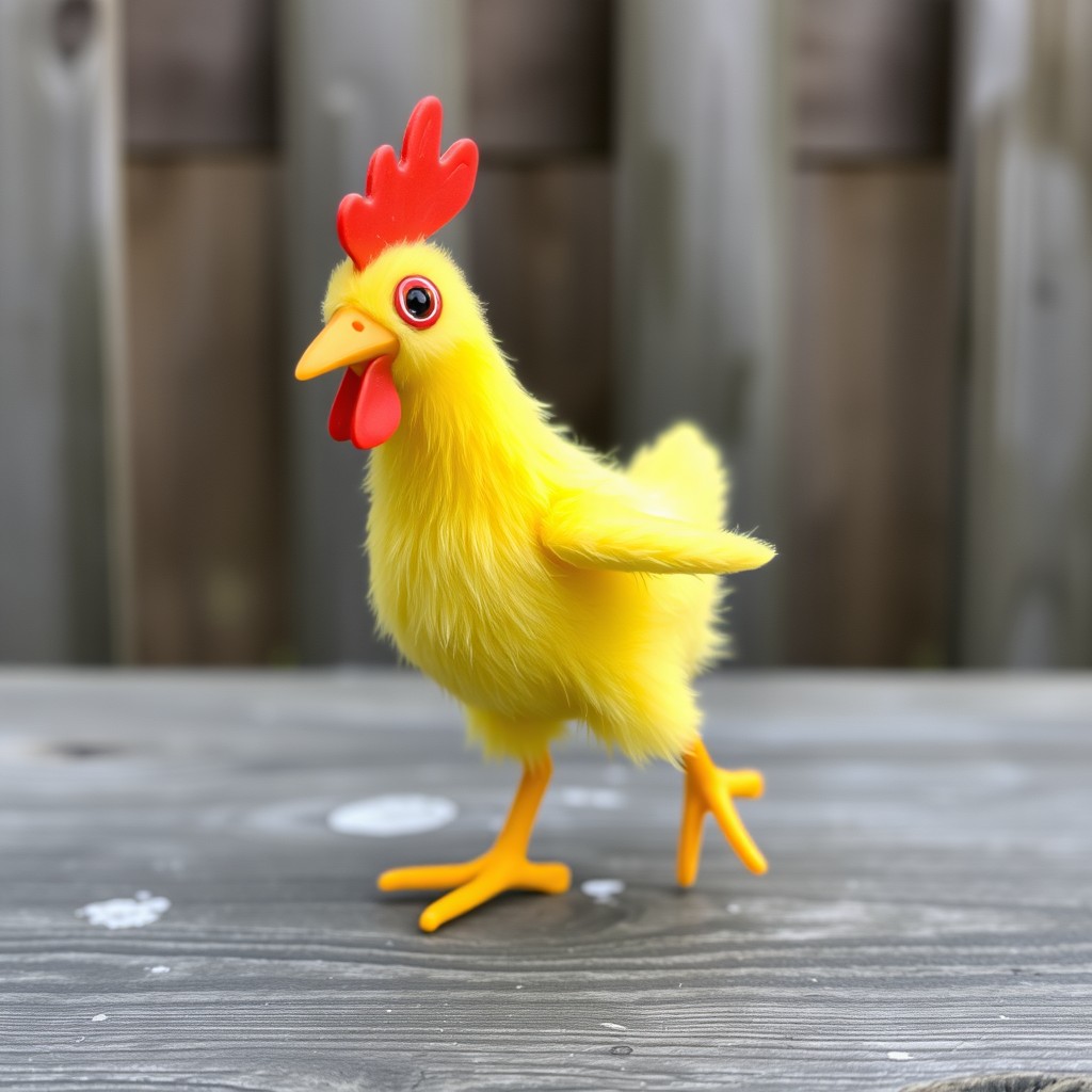 Yellow jumping wind-up chicken, vintage plush